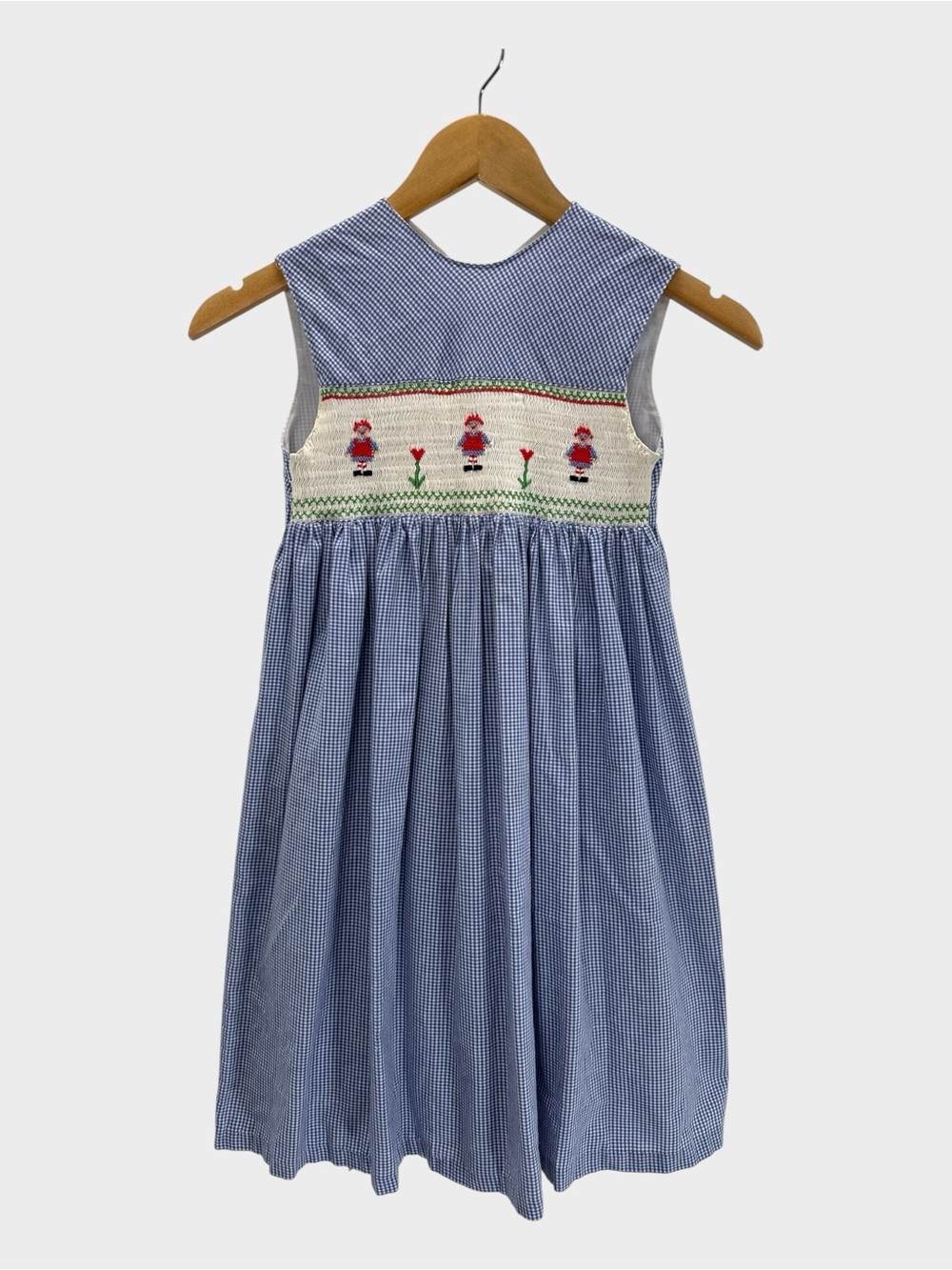 Orient Express Hand Smocked Raggedy Ann Blue Gingham Cross Back Dress Girls 6